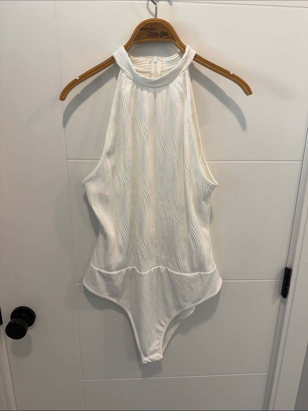 SHEIN White Ribbed High-Neck Bodysuit